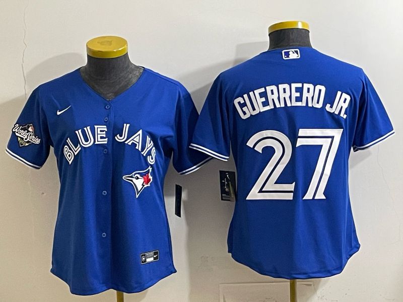 Women 2025 Nike Toronto Blue Jays #27 Guerrero jr Blue Game MLB Jersey 02